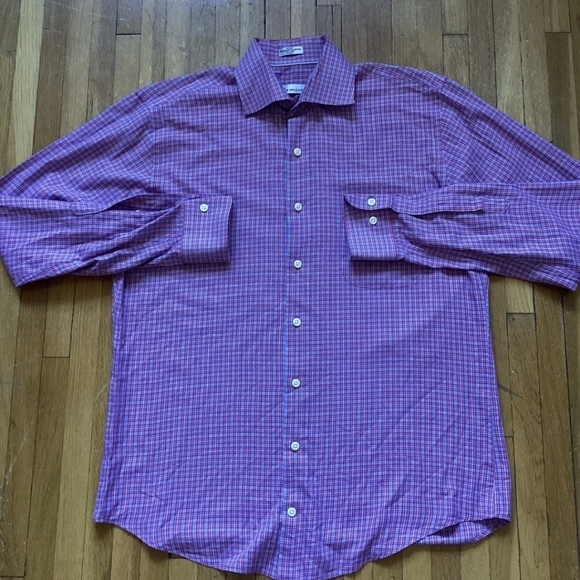 Luxe Peter Millar Men's Medium Red/Blue Checkered Button-Front Shirt,MINT - Picture 1 of 3